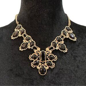 New York Co Black & Gold Statement Necklace With Oval Accents
